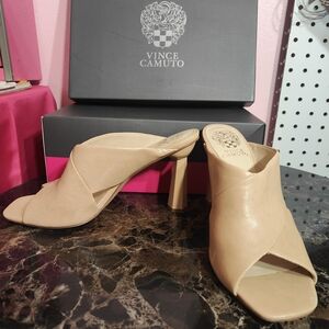 Vince Camuto Tan Mules with Chunky Heel